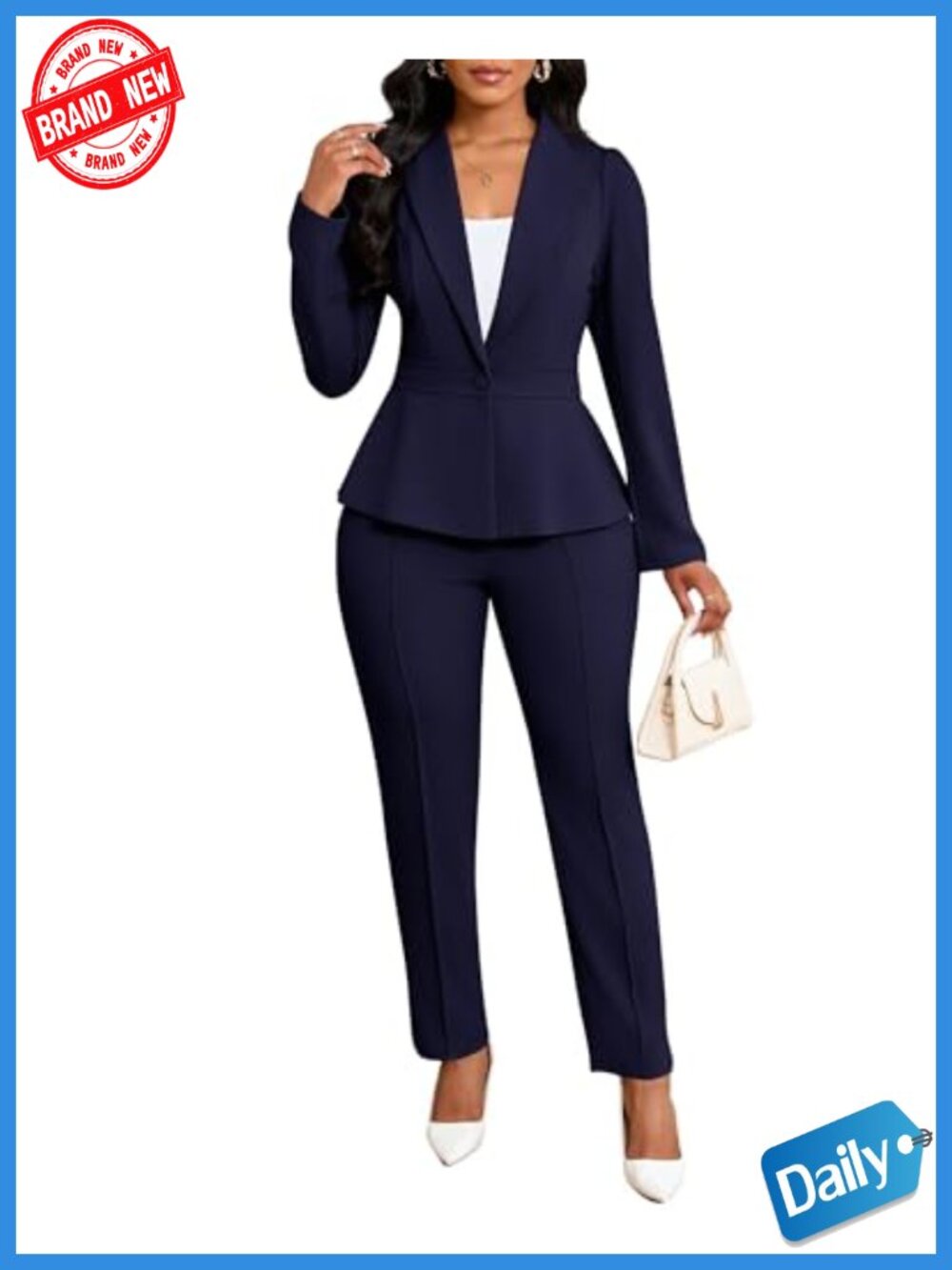 Women's Business 2 Piece Pantsuit Set Blazer & Tapered Pants Peplum